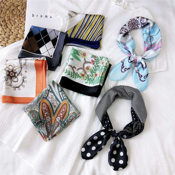 

silk scarf all matching spring and autumn summer neck female thin temperament, Blue;gray