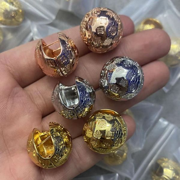 

ear clip earring european and american personalized metal earball 925 silver needle 3d hollow geometry light luxury style round ball earstud