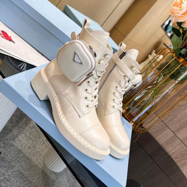 

winter boots designer womens platform boot monolith fashion real leather pouch bag triangle martin ankle booties thick sole woman bottes sho, Black