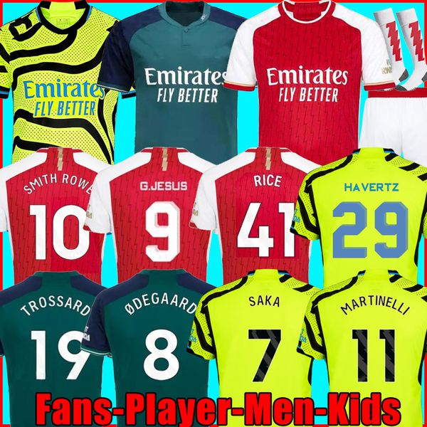 

23 24 saka soccer jerseys rice havertz g. jesus martinelli smith rowe saliba player version odegaard nketiah tierney arsenals 2023 2024 foot, Black;yellow