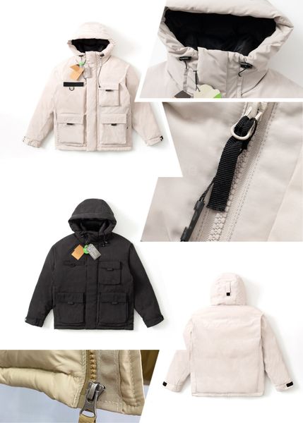

winter multi-pocket hooded cold warm waterproof and windproof down jacket, Black