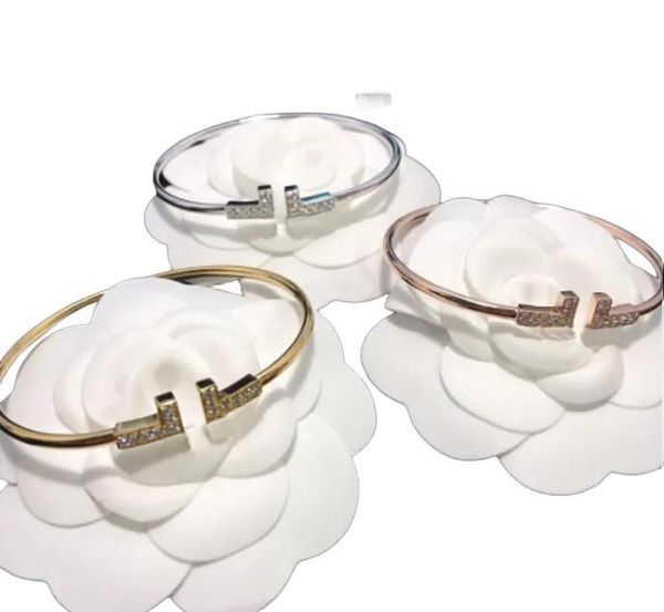 

classic luxury t bracelet fashion single row half diamond titanium steel bracelet designer bracelet for women valentines gift size adjustabl, Black