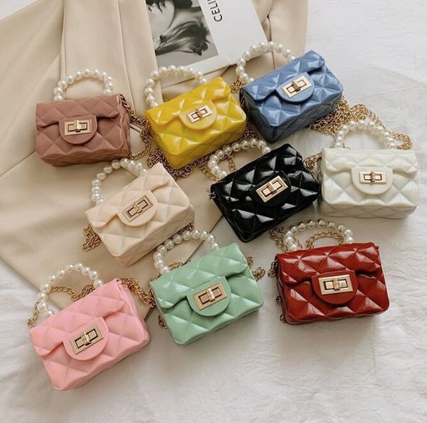 

mini girls purse fashion children princess jelly bag baby chain pearl handbag good selling, Black