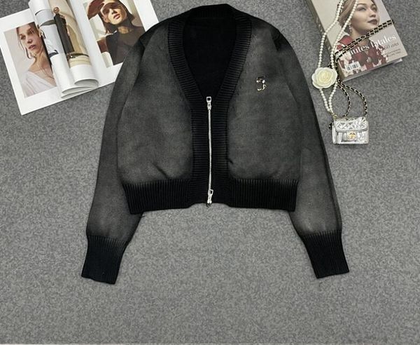 

designer new women's sweaters halo dye gradient zipper knitted cardigan autumn/winter new v-neck casual small fragrance coat top, White;black