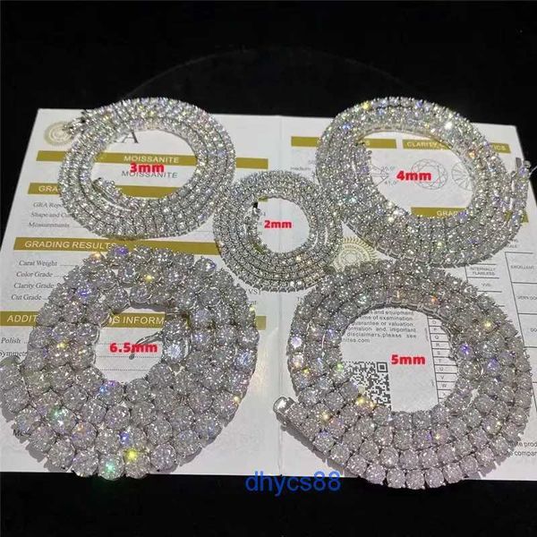 

hip hop iced out fine jewelry necklace women men 925 sterling silver 2mm 3mm 4mm 5mm moissanite vvs diamond tennis chain