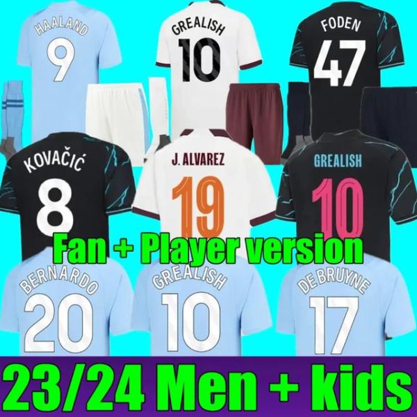 

soccer jerseys haaland de bruyne 2023 2024 foden grealish mahrez mans cities football shirt bernardo phillips rodrigo 23 24 ytic nam man kid, Black;yellow