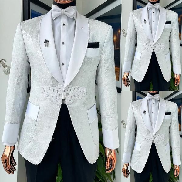 

gorgeous wedding tuxedos 2 pieces shawl lapel one button pockets jacquard weave customize coat pants fashion formal prom occasions tailored, Black;gray