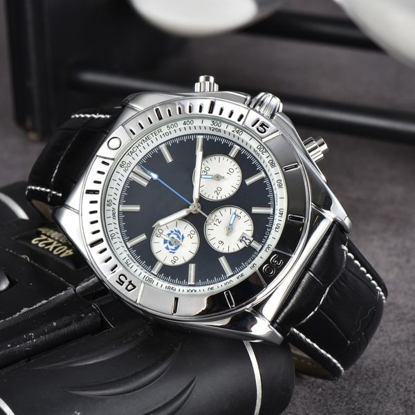 

all dials working automatic date men bentle breitlin watches luxury fashion mens quartz movement clock leisure wrist watch leather watch ban, Slivery;golden