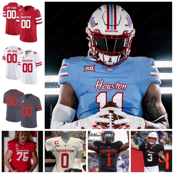 

2023 big-12 nathaniel dell jr. clayton tune custom houston football jersey almarion crim holman edwards jalen emery jack an dorian friend ho, Black;red