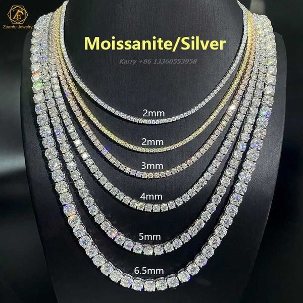 

fine jewelry wholale price in stock 925 sterling sier tennis bracelet m--6.5mm d vvs moissanite tennis chain necklace, Silver