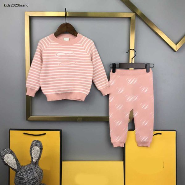 

fashion tracksuits kids autumn sets baby knit set 80-120 cm 2pcs contrast striped sweater and knit pants aug30, White