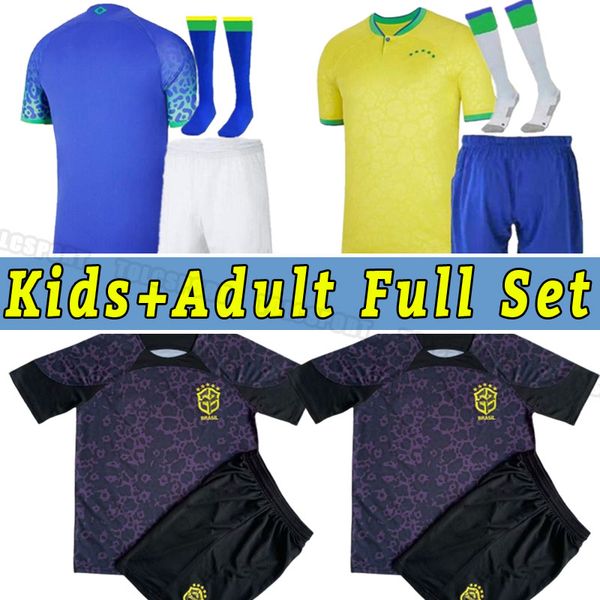 

brazilies soccer jersey 2022 23 paqueta coutinho football firmino brasil 22 23 maillot neymar jr vini silva dani alves full set kids child m, Black;yellow