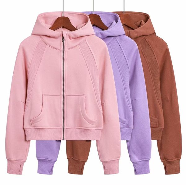 

designer women brushed full zip hoodie jacket sportswear lu-98 yoga outfits hooded workout track running coat with pockets outdoor fleeces t, Black;brown