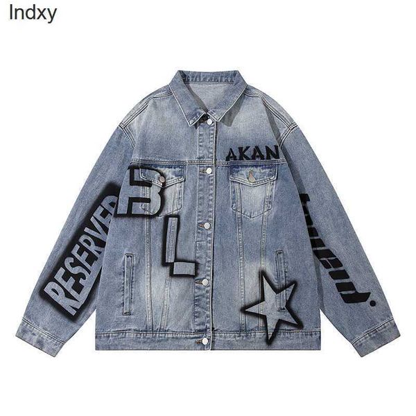 

baggy letter washed coat hip hop casual jackets oversized denim outwear clothes, Black;brown
