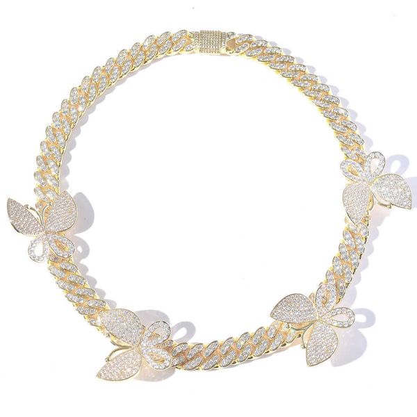

new bxl0152 european and american popular jewelry zircon hip hop butterfly cuban necklace 1m chocker necklace hip hop, Silver