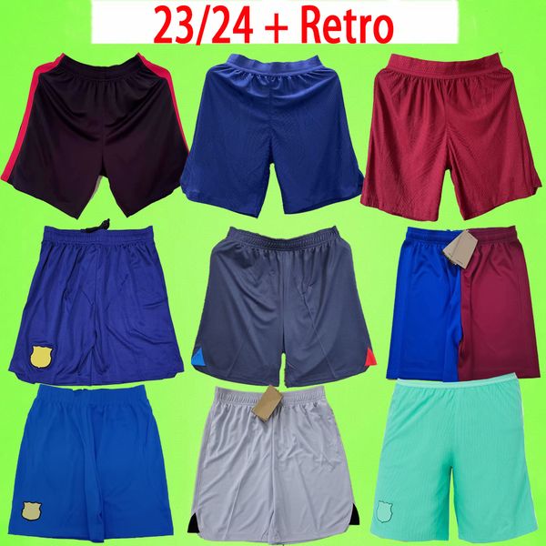 

barcelona fans player version soccer shorts men retro 16 17 22 23 24 lewandowski pedri gavi 2023 2024 barca football pants home away third p, Black;red