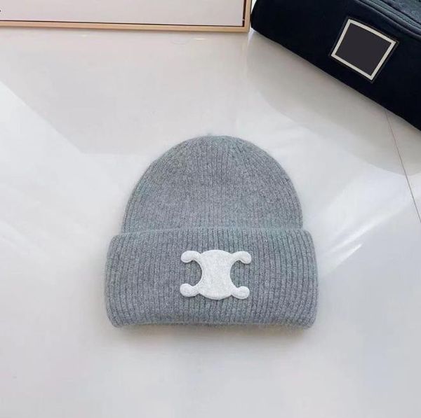 

designer beanie knitwear celinf hat alphabet design winter warmth versatile beanie knitted hat letter design hat christmas gift hat, Blue;gray