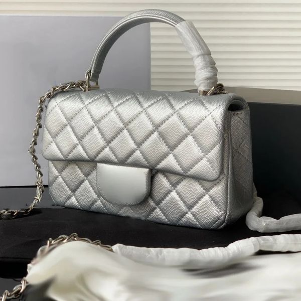 

23ss designer bag women's mini crossbody bag mini handle flap bags caviar silver label women's mini shoulder bag portable chain ba
