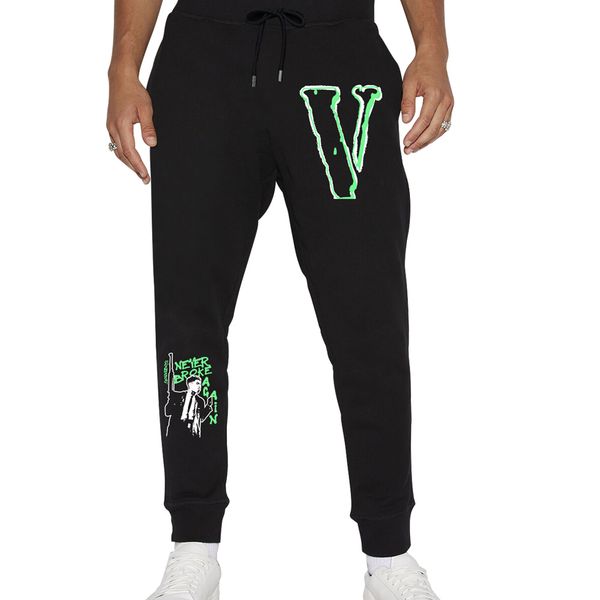 

vlone new baggy pants men's and women's classic casual fashion trend plush sanitary pants simple cotton casual pants vl wk112, Black