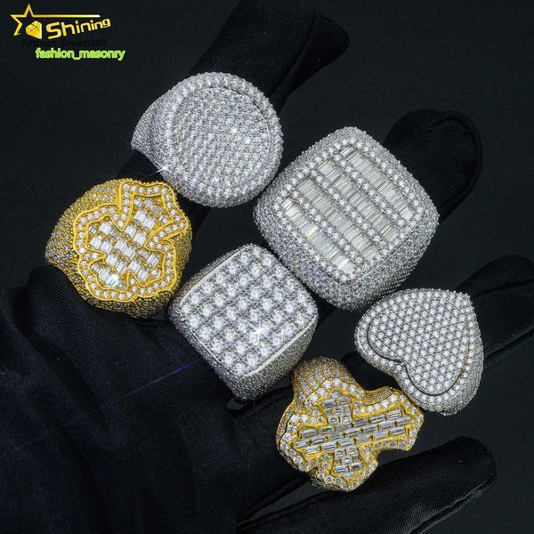 

fine jewelry iced out hip hop cuban ring gold plated 925 sterling silver vvs moissanite diamond ring for men