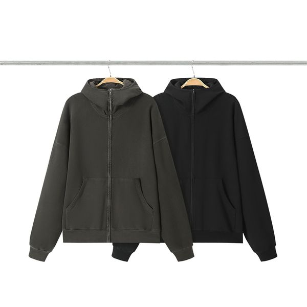 

vintage zipper hoodie men women 1 quality hip hop pullover washed fleece hooded, Black;brown