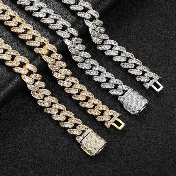 

custom wholale men women 15mm width thick 18k gold plated punk miami hip hop iced out cuban chain bling jewelry link necklace, Silver
