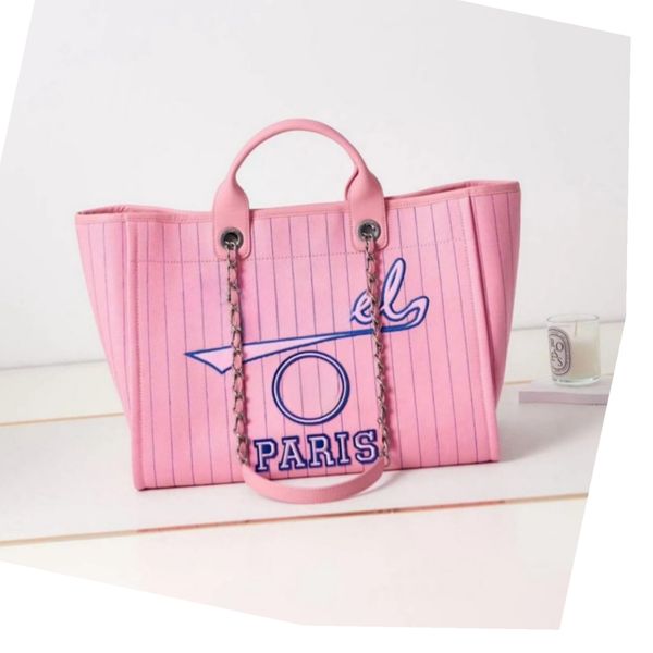 

9a designer bag 23s new pink beach bag denim material striped tote bag casual tote shopping bag women shoulder handheld shopping bag tourism
