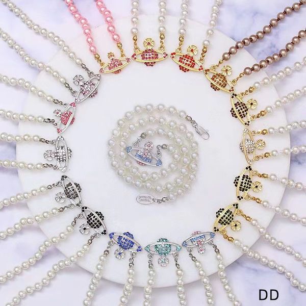 

designer multilayer pearl rhinestone orbit necklace clavicle chain baroque pearl necklaces for women jewelry gift, Golden;silver