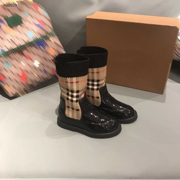 

designer baby casual boots boys girls shiny patent leather toe cap sneakers kids plaid printing winter shoes fashion gift size 26-35 23ss, Black;grey
