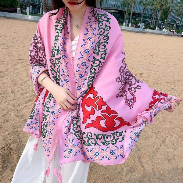 

item title style neckerchiefs thick retro ethnic sunblock shawl travel p all matching cotton scarf female, Blue;gray