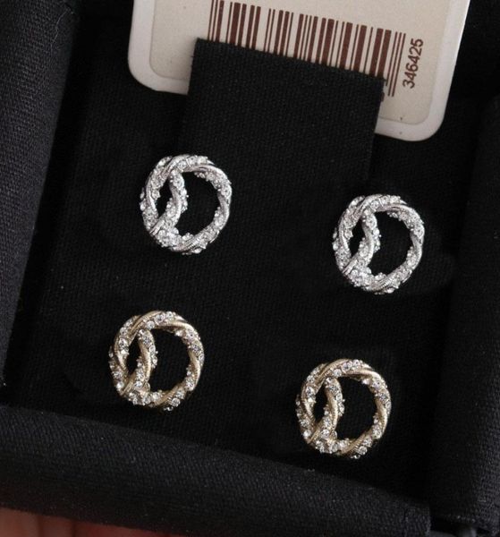 

fashion gold diamond stud earrings aretes for lady women party wedding lovers gift engagement jewelry for bride with box3071886, Golden;silver