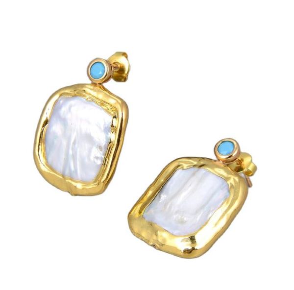 

guaiguai jewelry freshwater cultured white biwa rectangle pearl cubic zirconia pave gold color plated stud earrings for women geme7309163, Silver