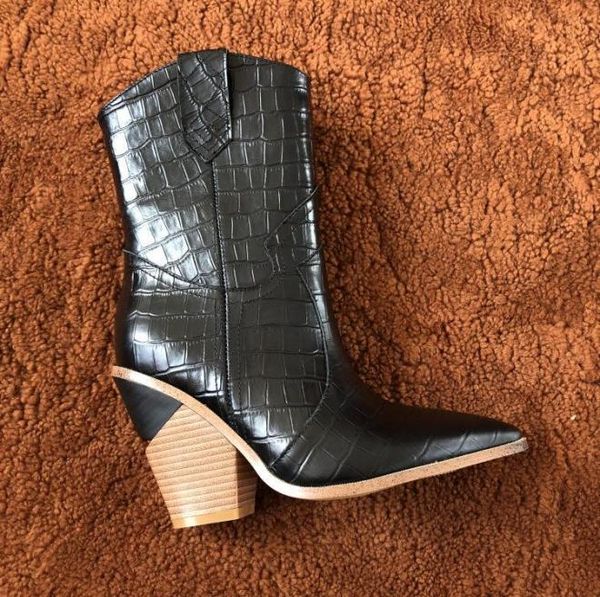 

yellow odile-embossed women ankle boots lady geometric heels pumps fall winter fashion motorcycle martin boots 12 colors botas c0141417003, Black