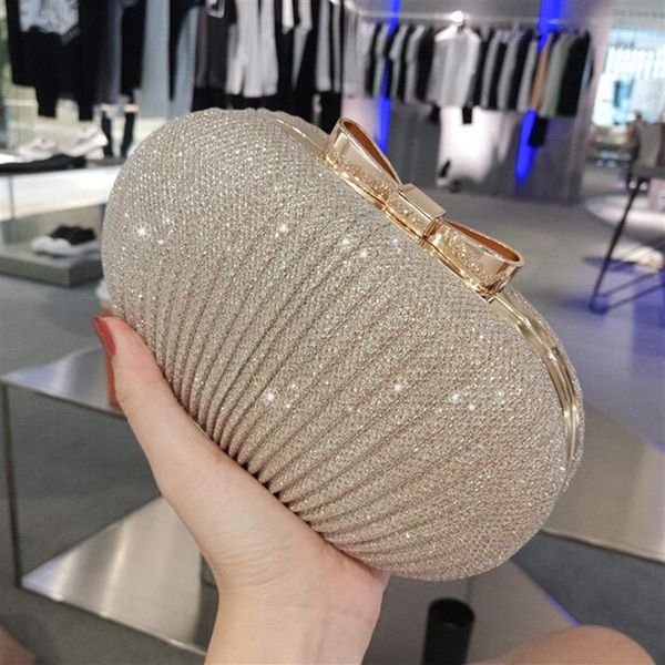 

sparky pleated women bridal hand bags for wedding gold evening clutches chain bag applique in stock bridal bags party blingbling202d, Black