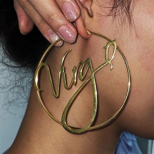 

hoop huggie anting kustom baja tahan karat 316 30-100mm simpai nama pribadi anting nama besar hadiah wanita kustom 18k simpai emas 230904, Golden;silver