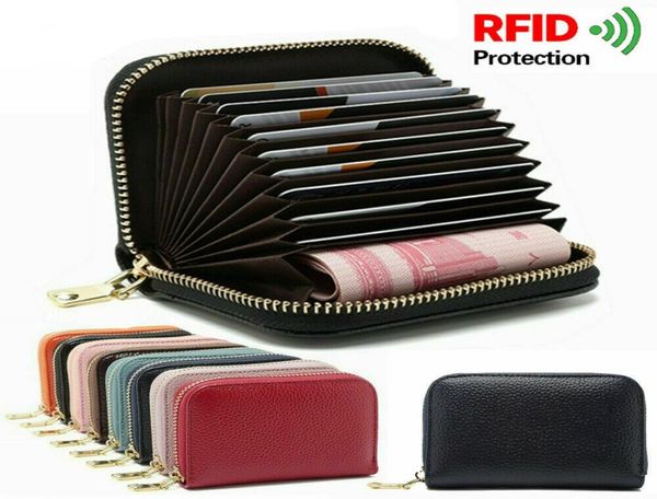 

rfid blocking men leather wallet card holder business credit cards zip pocket case women purse clip multiple card slots package2276051, Red;black