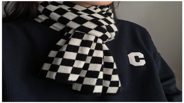 

scarves knitted wool scarf black white checkerboard plaid cashmere warm winter women039s christmas 2022 year giftsscarves4343864, Blue;gray