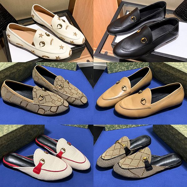 

womens loafers designer leather horsebit loafer slides mules women slipper luxury canvas platform casual sneakers moccasins flat mule slippe, Black