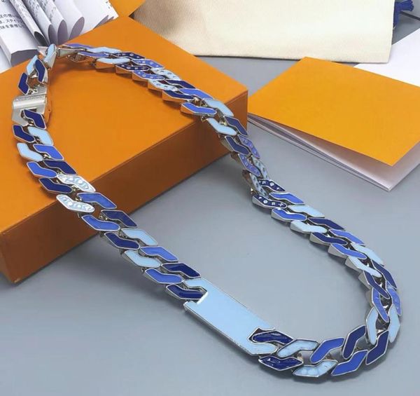 

luxury designer cuban chains necklaces fashion blue enamel titanium steel hip hop jewelry necklace for lovers men woman la13376071496, Silver