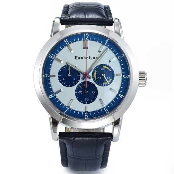 

2022 watches for men montre de luxe wristwatches montre japan vk quartz movement chronograph two tone face blue leather strap orol280j, Slivery;brown