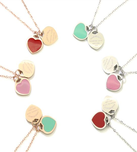 

new arrival double heart enamel lady forever love stainless steel necklace jewelry whole gift for women k00236670974, Silver
