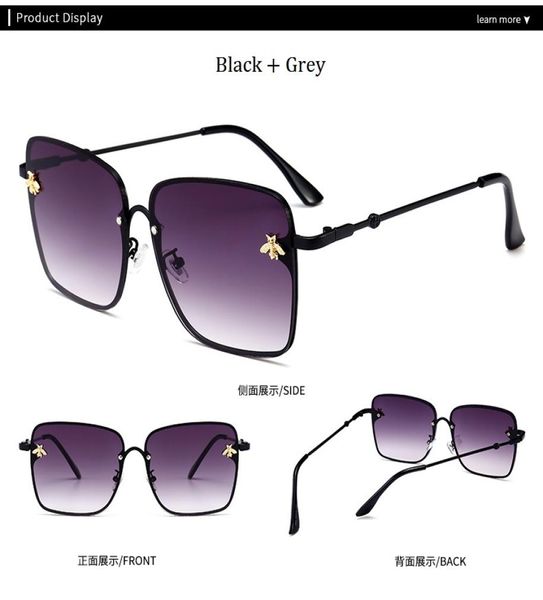 

retro square sunglasses women brand designer bee metal frame oversized sun glasses fashion female gradient shades oculos uv4004668378, White;black