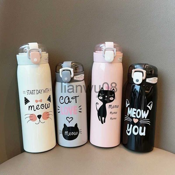 

cups dishes utensils 350ml500ml cartoon cat stainless steel vacuum flask with straw portable kids thermos mug travel thermal water bottle tu