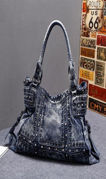 

denim women handbag capacity bags female handbags quality high blue 2020 new diamond big purses shoulder crossbody jean fashion fh8658409
