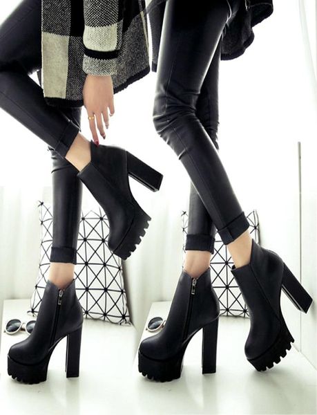 

highheeled women ankle boots round toe ladies platform martin boots spring and autumn female high heels shoes9880806, Black