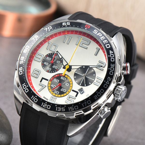 

uxury sports watches designer brand watch 3 dial 45mm quartz wristwatches men fashion silicone strap multi color military analog clock montr, Black;brown
