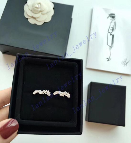 

stud designer earrings classic double letter inlaid diamond exquisite small 925 silver needle l0c281160403, Golden;silver