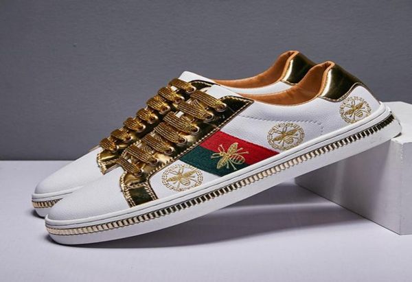 

3546 women shoes 2022g genuine leather bee designer fashion solid color vulcanized couple laceup white casual shoes sneakers8477604