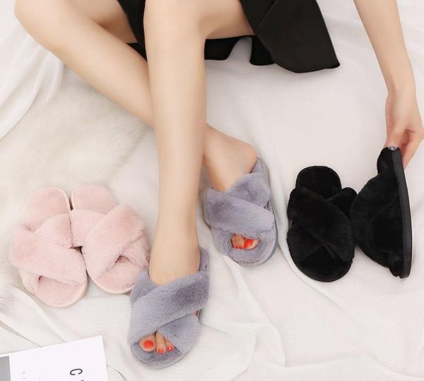 

women slippers autumn winter korean cross wool flat bottom cotton warm and comfortable home fashion7711547, Black