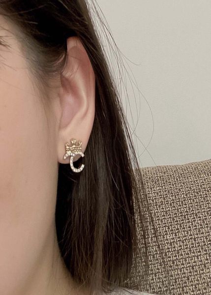 

stud earring with diamond and crown style for women wedding jewelry gift have box ps47087303847, Golden